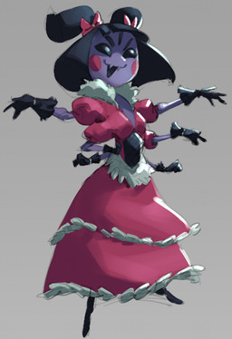 5_eyes 6_arms black_eyes black_hair breasts clothed clothed_female clothing dark_world dress female front_view gloves grey_background hair handwear multi_arm multi_eye multi_limb open_mouth open_smile purple_body red_cheeks simple_background slim small_breasts small_waist smile solo standing tied_hair rekkadraws deltarune undertale undertale_(series) muffet animal_humanoid arachnid arachnid_humanoid arthropod arthropod_humanoid humanoid spider_humanoid 2025 digital_drawing_(artwork) digital_media_(artwork) full-length_portrait portrait