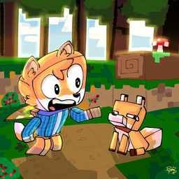 anthro duo male square_(anatomy) square_head brock_fox microsoft minecraft mojang xbox_game_studios brock_(brock_fox) canid canine fox fox_(minecraft) mammal 1:1 hi_res