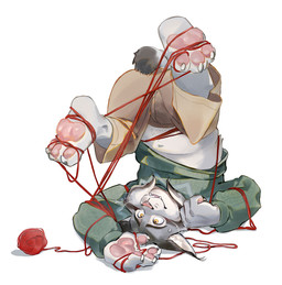3_toes 4_fingers anthro ball_of_yarn barefoot bodily_fluids claws clothed clothing entangled feet finger_claws fingers fur grey_body grey_fur khaki_pants legs_up lying male navel on_back pawpads paws pink_nose pink_pawpads raised_clothing raised_shirt raised_topwear shirt simple_background slightly_chubby slightly_chubby_anthro slightly_chubby_male solo sweat sweatdrop sweater tail toe_claws toes topwear upside_down white_background yarn yellow_eyes seatohao disney zootopia pawbert_lynxley canada_lynx felid feline lynx mammal 2025 digital_media_(artwork) hi_res