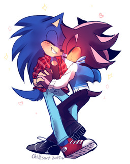 alternate_costume anthro black_body black_fur blue_body blue_fur blush bottomwear clothing denim denim_bottomwear denim_clothing duo footwear fur hand_holding jacket jeans letterman_jacket male male/male pants shirt shoes simple_background smile sneakers topwear white_background spacecolonie sega sonic_the_hedgehog_(series) shadow_the_hedgehog sonic_the_hedgehog eulipotyphlan hedgehog mammal 2015