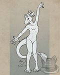 4_ears 5_fingers 5_toes anthro black_sclera breasts feet female fingers fur hand_feet horn long_tail multi_ear nipples nude red_eyes simple_background smile solo tail toes white_body white_fur businesswolf yari_litten_ve'rek alien sek_(species) sur'ri 4:5 hi_res watermark