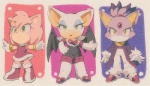 anthro breasts chibi cleavage clothed clothing female fur green_eyes looking_at_viewer pink_body pink_fur solo thick_calves thick_leg thick_thighs thin_calves thin_legs thin_thighs yellow_eyes aoki6311 sega sonic_the_hedgehog_(series) amy_rose blaze_the_cat rouge_the_bat bat domestic_cat eulipotyphlan felid feline felis hedgehog mammal multiple_images