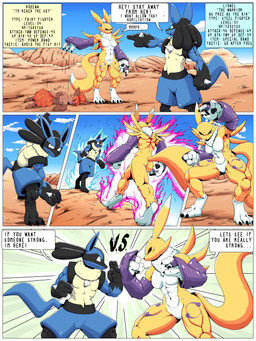 3_fingers 4_fingers abs action_pose angry anthro arm_tuft armwear athletic aura biceps big_ears biped black_body black_claws black_fur black_nose black_pawpads black_sclera blue_aura blue_eyes breasts bridal_gauntlets brown_body brown_fur brown_pawpads butt cjk_character claws clothing cloud countershade_torso countershading curvy_figure desert dialogue dirt energy exclamation_point eyebrows facial_markings fangs female female_anthro fight fingers fist fluffy frown fur fur_markings group hair head_markings larger_female larger_male long_tail looking_at_another looking_down looking_up male markings mask_(marking) medium_breasts motion_lines multi_tail muscular muscular_female muscular_male navel neck_tuft onomatopoeia open_mouth orange_body orange_fur orange_hair outside page_number pawpads pecs pecs_with_breasts pink_tongue pose purple_body purple_clothing purple_fur rock serious shoulder_tuft size_difference sky smaller_female sound_effects spikes spikes_(anatomy) standing stats tail tan_body tan_fur teeth text thick_thighs tomoe_(symbol) tongue trio tuft walking white_body white_countershading white_eyes white_fur yellow_body yellow_fur jisito bandai_namco digimon dragon_ball family_guy_death_pose jojo's_bizarre_adventure menacing_approach nintendo pokemon stardust_crusaders flori_(jisito) canid canine digimon_(species) fox generation_1_pokemon generation_4_pokemon lucario mammal pokemon_(species) renamon vulpix 3:4 absurd_res colored comic crossover english_text hi_res meme shaded