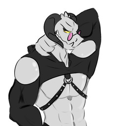 abs anthro clothed clothing eyewear glasses male muscular muscular_anthro muscular_male pecs smile solo gaywinds fallout microsoft dominic_(gaywinds) deathclaw scalie 1:1 colored_sketch sketch