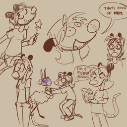 anthro asphyxiation black_and_tan bloodshot_eyes box choking choking_another container dialogue duo eyes_closed fangs female frown grin looking_at_viewer smile solo speech_bubble star_symbol teeth text wand sonderjen that's_kind_of_hot carol_carroll american_opossum bovid caprine mammal marsupial sheep virginia_opossum 2025 english_text hi_res meme multiple_scenes