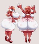 absurd_res big_breasts big_butt blush breasts butt cleavage clothed clothing female footwear gardevoir generation_3_pokemon hi_res high_heels huge_breasts huge_butt hyper hyper_butt luditima nintendo pokemon pokemon_(species) rear_view shoes simple_background solo thick_thighs translucent