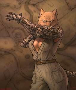 5_fingers anthro biped breasts cleavage clothed clothing cybernetic_arm cybernetic_limb cybernetic_tail cybernetics female fingers fur looking_at_viewer machine orange_body orange_fur solo text e-532 canid canine cyborg fox mammal 2026 absurd_res hi_res url