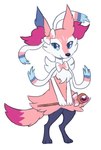 ambiguous_gender anthro biped black_nose blue_eyes bow_ribbon closed_smile fluffy fluffy_tail fusion holding_object holding_wand inner_ear_fluff mouth_closed paws pokemon_fusion simple_background smile solo standing tail tuft wand white_background flavia-elric nintendo pokemon braixen eeveelution generation_6_pokemon hybrid pokemon_(species) sylveon 2017 digital_media_(artwork) hi_res