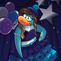 anthro armlet balloon beanie blue_beanie blue_clothing blue_dress blue_hat blue_headwear bracelet brown_hair clothing dress female hair hat headgear headwear inflatable jewelry logo long_hair looking_at_viewer sleeveless_dress solo star text relampago686 club_penguin avian bird penguin 1:1 artist_logo artist_name hi_res