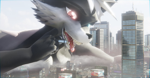 anthro bodily_fluids city city_destruction cityscape destruction drooling dust heterochromia macro macro_anthro macro_male male open_mouth saliva saliva_string tongue vore bloomthefurry warfaremachine_(modeler) nova_(bloomthefox) unknown_species 3d_(artwork) blender_(artwork) blender_cycles_(artwork) digital_media_(artwork) hi_res