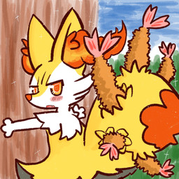 ambiguous_anthro ambiguous_gender anthro biped blush cute_fangs dipstick_tail fangs food heart_eyes heart_symbol looking_at_viewer looking_back looking_back_at_viewer markings object_in_tail open_mouth outside plant rear_view shrimp_(food) sky snout solo sparkles standing tail tail_markings teeth three-quarter_view tree annyui0611 nintendo pokemon braixen canid generation_6_pokemon mammal pokemon_(species) 1:1 2022 digital_drawing_(artwork) digital_media_(artwork) half-length_portrait hi_res japanese_description portrait translated_description