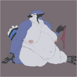 anthro areola beak belly big_belly big_breasts black_beak blue_body border breasts clothing female grey_background morbidly_obese morbidly_obese_anthro morbidly_obese_female mouth_closed navel nipples non-mammal_nipples nude obese obese_anthro obese_female overweight overweight_anthro overweight_female panties pink_areola pink_nipples simple_background solo underwear unsigned white_body white_border yellow_eyes upai avian bird blue_jay corvid jay_(bird) new_world_jay oscine passerine 1:1 absurd_res full-length_portrait hi_res portrait