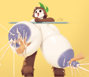 areola big_breasts big_nipples biped blush bodily_fluids breast_grab breast_milking breasts brown_body brown_fur brown_hair coconut disembodied_hand drupe_(fruit) duo eyelashes feet female food front_view fruit fur hair hand_on_breast huge_breasts huge_nipples hyper hyper_breasts hyper_nipples lactating leaf looking_pleasured multicolored_body nipples not_furry nude nude_female open_mouth plant simple_background solo_focus standing sweat text tongue tongue_out two_tone_body white_body yellow_background dibujosv12 koko_(abontero) elemental_creature elemental_humanoid flora_fauna humanoid plant_humanoid 2025 absurd_res artist_name digital_drawing_(artwork) digital_media_(artwork) hi_res