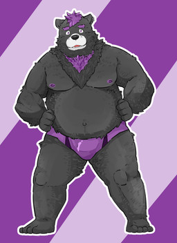 anthro black_body black_fur clothing fur hair humanoid_hands kemono male moobs nipples overweight overweight_anthro overweight_male purple_hair simple_background solo underwear andikapatok bear mammal 2015 absurd_res hi_res