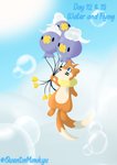 anthro cloud floating flying group male sky text quentinmimikyu inktober nintendo pokemon buizel drifloon generation_4_pokemon pokemon_(species) absurd_res english_text hi_res