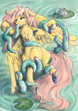alternate_species antlers being_watched blue_eyes bodily_fluids bound duo feathered_wings feathers female feral fur genital_fluids genitals hair hooves horn lily_pad looking_at_another male oral oral_penetration penetration pink_hair pink_tail plant red_eyes sex tail tail_tuft tears tentacle_penetration tentacle_sex tentacles tuft vaginal vaginal_fluids vaginal_penetration vulva water wings yellow_body yellow_feathers yellow_fur yellow_sclera ardilya friendship_is_magic hasbro my_little_pony mythology discord_(mlp) fluttershy_(mlp) amphibian equid equine frog mammal mythological_creature mythological_equine pegasus absurd_res hi_res