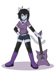 :3 anthro boots bottomwear choker clothing female footwear guitar hoodie jewelry legwear looking_at_viewer musical_instrument necklace plucked_string_instrument shoes shorts solo stockings string_instrument topwear nivek15 layla_(nivek15) domestic_cat felid feline felis mammal 3:4 hi_res