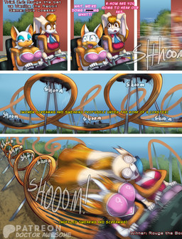 amusement_ride anthro anthrofied big_breasts boobs_on_face breasts censored_profanity duo female game_show roller_coaster shortstack strapped_in text doctor_awesome sega sonic_the_hedgehog_(series) rouge_the_bat vanilla_the_rabbit bat lagomorph leporid mammal rabbit absurd_res comic english_text hi_res