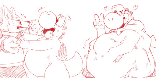 4_fingers ambiguous_anthro ambiguous_gender ambiguous_pred anthro anthro_pred anthro_prey before_and_after belly big_belly big_nose biped bloated blush blush_lines bodily_fluids cheek_blush cheek_tuft clothed clothed_anthro clothed_male clothing drooling duo ears_up eye_contact facial_tuft fingers flying_sweatdrops footwear footwear_only fully_clothed fully_clothed_anthro fully_clothed_male fully_inside fur gesture hand_gesture hand_on_another's_chest hand_on_belly hand_on_own_belly hanging_tongue head_ridge heart_reaction heart_symbol hearts_around_head huge_belly hungry imminent_oral_vore imminent_vore inner_ear_fluff looking_at_another looking_at_viewer male male_anthro male_prey monotone_background mostly_nude mostly_nude_ambiguous mostly_nude_anthro motion_lines one_eye_half-closed open_mouth open_smile oral_vore pointy_ears pose prick_ears pupils raised_head round_nose saliva same_size_vore semi-anthro shoes shoes_only side_tongue side_view simple_background smile smiling_at_viewer soft_vore sweat sweatdrop tail tapering_tail tongue tongue_out tuft v_sign vore white_background sabamiso_(sabamasasix) mario_bros nintendo star_fox fox_mccloud canid canine dinosaur fox mammal prehistoric_species reptile scalie yoshi 2023 absurd_res digital_drawing_(artwork) digital_media_(artwork) hi_res japanese_description monochrome red_and_white sketch