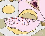 anus anus_markings brown_anus brown_hooves butt dough equine_anus feral food fur fur_markings gaping gaping_anus hooves male markings pink_body pink_fur sitting sitting_on_food solo pastry_donkey cake_(pastry_donkey) equid equine mammal 5:4 hi_res