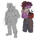 anthro apron brown_hair cigarette clothing cowlick female gardening hair hair_over_eyes jacket plant ponytail purple_body purple_skin shirt simple_background solo topwear white_background white_clothing white_shirt white_topwear gieoki deltarune undertale_(series) susie_(deltarune) reptile scalie 1:1 hi_res sketch