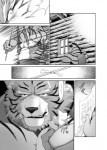 anthro beastmen_forest biceps big_muscles comic dialogue felid greyscale hi_res male mammal monochrome muscular muscular_male neyukidou pantherine text tiger