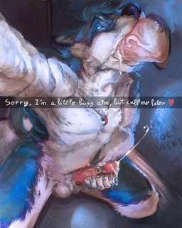 animal_genitalia anthro balls blue_body blue_fur bodily_fluids camera_view cum cum_in_mouth cum_inside cumshot deep_throat duo ejaculation erection faceless_character faceless_male fellatio fur genital_fluids genitals glory_hole heart_symbol infidelity male male/male male_penetrated male_penetrating male_penetrating_male masturbation message nude oral oral_penetration orgasm penetration penile penile_masturbation penis selfie sex sitting solo_focus submissive submissive_male text white_body white_eyes white_fur esperpenta snapchat canid canine mammal hi_res