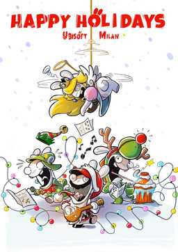 anthro bell_hat belt belt_buckle black_belt black_clothing black_facial_hair black_footwear black_mustache black_shoes blonde_hair blue_clothing blue_dress blue_ear_piercing bodily_fluids buckle buckteeth caroling christmas_decorations christmas_lights clothed clothed_anthro clothed_female clothed_male clothing coat costume crown dizzy dizzy_eyes dress ear_piercing elf_costume eyes_closed facial_hair fake_antlers fake_beard fake_halo fake_horns fake_nose fake_wings featureless_legs female female_anthro fire_hydrant footwear fur gem green_clothing green_hat green_headwear green_shirt green_tail green_topwear group hair hat hat_flying_off headgear headwear ice icicle lidded_eyes light long_ears long_hair long_tongue looking_at_viewer lute male male_anthro mandolin midair mitten_hands motion_lines multicolored_body musical_instrument musical_note musical_symbol mustache noseless panicking paper piercing pink_clothing pink_shirt pink_topwear playing_mandolin playing_music plucked_string_instrument red_clothing red_coat red_hat red_headwear red_topwear rope running santa_costume sapphire_(gem) shirt sideways_hat simple_background snow string_instrument symbol tail tan_body tan_eyelids tan_skin tears teeth text tongue topwear two_tone_body white_body white_fur white_tail fabio_pochet mario_bros mario_plus_rabbids_kingdom_battle nintendo raving_rabbids rayman_(series) ubisoft rabbid_luigi rabbid_mario rabbid_peach rabbid_yoshi lagomorph mammal rabbid 2017 colored crossover digital_drawing_(artwork) digital_media_(artwork) english_description english_text hi_res lighting official_art shaded