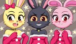 anthro black_body black_fur breasts christmas_clothing clothed clothing eyelashes female fur gloves group handwear holidays pink_body pink_fur smile trio yellow_body yellow_fur huitu_c christmas black_rabbit_(huitu_c) pink_rabbit_(huitu_c) yellow_rabbit_(huitu_c) lagomorph leporid mammal rabbit hi_res