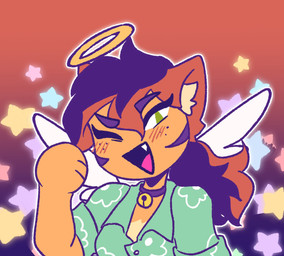 anthro black_body black_fur female floral_print floral_shirt fur orange_body orange_fur pattern_background paws rounded_star_polygon simple_background solo star star-shaped_background star_polygon ice50067617 90_percent_studios purrfect_apawcalypse tigger_sugden domestic_cat felid feline felis mammal pantherine toyger hi_res