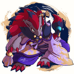 ambiguous_gender anthro blue_eyes claws clothing fur grey_body grey_fur hair looking_at_viewer red_hair simple_background solo siestingtime nintendo pokemon ghost_style_zoroark generation_5_pokemon pokemon_(species) zoroark 1:1 2025 dated hi_res signature
