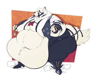 accessory anthro belly belly_overhang belt big_belly big_butt black_bottomwear black_clothing black_nose black_pants bolo_tie bottomwear breath butt clock clothing cracked_ground cybernetic_leg cybernetic_limb double_chin fur furry_tail gold_watch hair huge_belly huge_butt huge_hips hyper hyper_belly hyper_butt hyper_hips leather leather_strap love_handles male metallic_boots moobs morbidly_obese morbidly_obese_anthro morbidly_obese_male navel necktie obese obese_anthro obese_male overweight overweight_anthro overweight_male pants pocketwatch pointy_ears shirt snout solo straps tail thick_neck topwear vest wardrobe_malfunction watch white_body white_clothing white_fur white_hair white_shirt white_topwear wide_hips boot_(artist) mihoyo zenless_zone_zero von_lycaon canid canine canis mammal wolf 2022