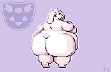 2_horns anthro back_boob back_rolls belly big_belly big_breasts big_butt breasts butt delta_rune_(emblem) fangs female floppy_ears grey_background horn huge_butt looking_at_own_butt looking_back_at_self lop_ears nude obese obese_anthro obese_female outline overweight overweight_anthro overweight_female rear_view scut_tail short_tail simple_background solo standing symbol tail teeth thick_thighs white_body white_outline jellybru undertale_(series) toriel boss_monster_(undertale) bovid caprine goat mammal 2024 digital_media_(artwork) full-length_portrait pixel_(artwork) portrait signature