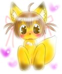 anthro blush brown_eyes brown_hair female flat_chested fur genitals hair nude pussy sitting solo spread_legs spreading yellow_body yellow_fur young young_anthro young_female annyui0611 canid canine fox mammal 5:6