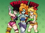 breasts butt cleavage clothed clothing female gesture group hair hand_gesture sayain simple_background v_sign white_background conditional_dnp turboranger_(artist) dragon_ball dragon_ball_z fasha launch_(dragon_ball) zangya alien human humanoid mammal