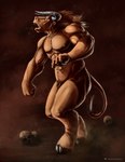 abs angry animal_genitalia anthro attached_sheath biceps bodily_fluids bone dust fist fully_sheathed genitals hooves horn looking_aside male mane muscular navel nipples nude open_mouth pecs red_eyes roaring saliva sheath simple_background skull solo standing vein veiny_muscles satanic_monkey bovid mammal 2018 hi_res