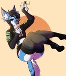 absurd_res anthro avian beverage bottomwear canid canine claws clothed clothing cookie crop_top crossdressing femboy food hi_res hotpants hybrid legwear looking_at_viewer male mammal milkshake oreo_cookie piercing rovik_(rovik1174) shirt shorts solo stagshack stockings thick_thighs thigh_highs topwear