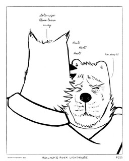 anthro beak black_beak black_nose border clothing collared_shirt dialogue duo eyebrows facial_scar male markings scar shirt simple_background sound_effects tenderness text thick_eyebrows topwear whisker_markings white_background white_border sharkinthepark maccaw_(sharkinthepark) macleish_(sharkinthepark) avian bird canid canine canis domestic_dog mammal owl 2024 4:5 absurd_res black_and_white comic english_text hi_res monochrome