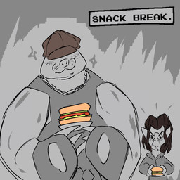 anthro burger chain_necklace claws clothing duo eating food gloves handwear hat hat_over_eyes headgear headwear jewelry male necklace shirt size_difference smile tank_top topwear superwrenching deadlock_(game) valve krill_(deadlock) mo_(deadlock) eulipotyphlan haplorhine mammal mole_(animal) monkey primate 1:1 hi_res