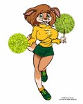 anthro big_breasts bottomwear breasts brown_body brown_hair cheering cheerleader cheerleader_outfit clothed clothed_anthro clothed_female clothing female footwear green_eyes hair looking_at_viewer miniskirt nipple_outline open_mouth pom_poms shoes short_tail skirt sneakers solo sweater tail topwear turtleneck doug_winger pandora_(doug_winger) canid canine canis domestic_dog mammal 1998