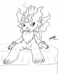 after_sex anthro bed biped bodily_fluids cum female fire flaming_tail furniture genital_fluids genitals looking_away nude on_bed open_mouth pussy sitting solo spread_legs spreading tail c0nnerc00n bandai_namco digimon coronamon digimon_(species) felid mammal hi_res line_art partially_colored signature