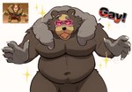 anthro belly black_nose eyewear glasses humanoid_hands looking_at_viewer male moobs navel overweight overweight_male simple_background solo text white_background bearafterall nintendo pokemon pokemon_legends_arceus bear generation_8_pokemon mammal pokemon_(species) ursaluna 2022 hi_res meme