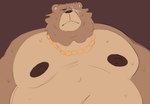 anthro areola belly big_areola black_nipples bodily_fluids brown_background brown_body brown_fur chain_necklace clothed clothing eye_scar facial_scar fur jewelry male male_anthro moobs necklace nipples nude_anthro nude_male obese obese_male one_eye_closed overweight overweight_male scar simple_background solo sweat smut_leo mihoyo zenless_zone_zero ben_bigger bear mammal thiren 2024 hi_res