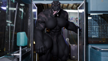 abs anthro balls big_balls big_penis black_body bodily_fluids cycles first_person_view flaccid frown genital_piercing genitals huge_penis huge_thighs humanoid_genitalia humanoid_penis looking_at_viewer male muscular muscular_anthro muscular_male nipple_piercing nipples nude pecs penis penis_piercing piercing public public_nudity red_eyes saliva scowl small_waist solo text thick_thighs tongue tongue_out tusks wide_hips spirit(paw) leodamodeler_(modeler) cyrus_(repzzmonster) dinosaur prehistoric_species reptile scalie 16:9 3d_(artwork) 4k absurd_res blender_(artwork) digital_media_(artwork) english_text hi_res widescreen