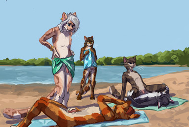 anal anal_penetration anthro balls beach being_watched cowgirl_position ear_piercing ear_ring erection exhibitionism eyes_closed feet flaccid from_front_position fur genitals group hair looking_at_another looking_pleasured lying male male/male male_penetrated male_penetrating male_penetrating_male masturbation nude on_back on_bottom on_top open_mouth outdoor_nudity outside outside_sex penetration penile penile_masturbation penile_penetration penis piercing public public_masturbation public_nudity public_sex ring_piercing sand seaside sex sex_on_the_beach smile spread_legs spreading standing tail toes towel towel_around_waist towel_only voyeur water whiskers tazal tazal_(character) domestic_cat felid feline felis mammal absurd_res digital_media_(artwork) hi_res
