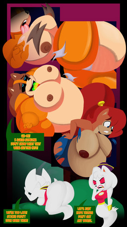 anthro belly big_belly big_breasts breasts brown_body brown_fur female fur group holidays inflation nipples orange_body orange_fur speech_bubble text 7-light-of-shadows-7 halloween sega sonic_boom sonic_the_hedgehog_(series) amy_rose rouge_the_bat sally_acorn sticks_the_jungle_badger badger ghost mammal mustelid musteline rodent sciurid spirit tree_squirrel 2024 9:16 comic hi_res