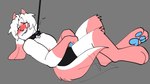anthro bdsm blue_pawpads blush clothing collar featureless_chest fur grey_background hair horn leash leash_pull leashed_collar lying male on_back pawpads paws petplay pink_body pink_fur plushie puppyplay roleplay simple_background solo submissive submissive_anthro submissive_male tail tail_motion tailwag underwear white_body white_fur white_hair midnite_fsnax rox_(midnite_fsnax) animate_inanimate living_plushie 16:9 widescreen trans_(lore) trans_man_(lore)