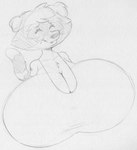 anthro big_breasts breasts clothing eyelashes eyes_closed female fur head_tuft huge_breasts hyper hyper_breasts markings mature_anthro mature_female sharp_teeth solo tail tail_markings teeth tuft sbshouseofpancakes harvey_beaks nickelodeon meryl_(harvey_beaks) mammal procyonid raccoon monochrome traditional_media_(artwork)