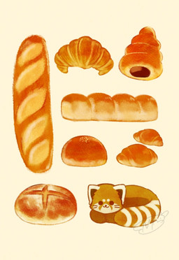 ambiguous_gender biped bread brown_body brown_fur chibi dot_eyes feral food fur micro simple_background simple_eyes sitting solo shi_nominmin ailurid mammal red_panda 2020