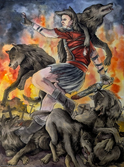 battle battle_skirt black_boots black_clothing black_footwear boots bottomwear caesars_legion chainsaw christian_cross christian_symbol clothing cross crucifix feral fingerless_gloves fire footwear fur fur_hat gloves grey_body grey_fur group handwear holding_melee_weapon holding_object holding_weapon ink_(artwork) male melee_weapon military_uniform new_vegas not_furry outside pale_skin power_tool religion religious_symbol ripper_(weapon) shoes sitting skirt standing text tools uniform utility_pole weapon wolf_hat ein-ungeheures-ungeziefer christianity fallout microsoft vulpes_inculta canid canine canis human mammal wolf artist_name english_description hi_res painting_(artwork) traditional_media_(artwork) watercolor_(artwork)